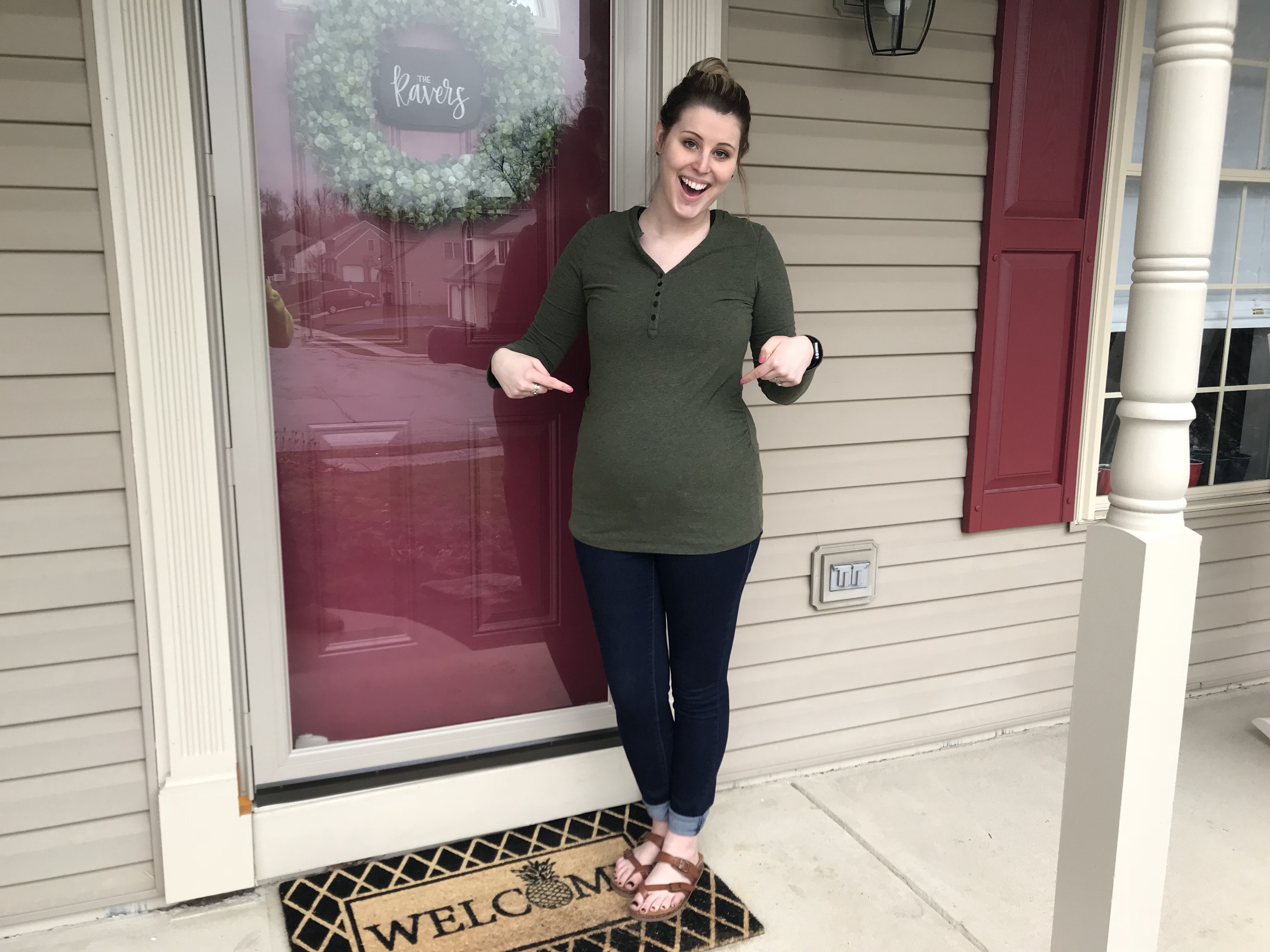 free amazon baby welcome box - Box opened, with wrapping and items inside - our pregnant sidekick outside of her home