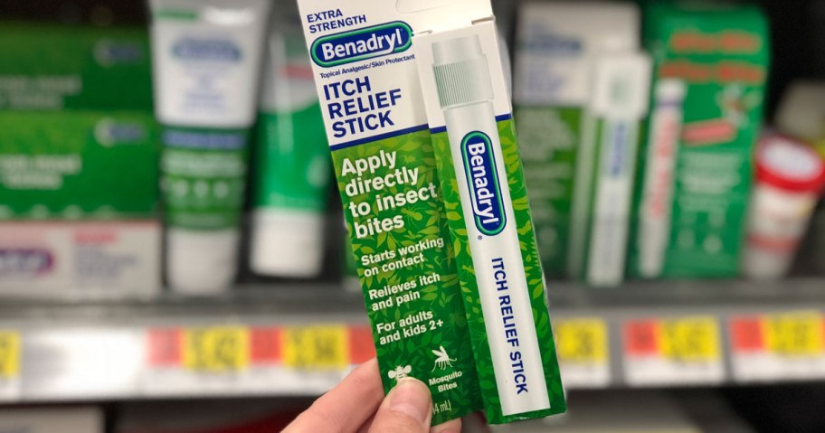 benadryl itch relief stick in packaging in store