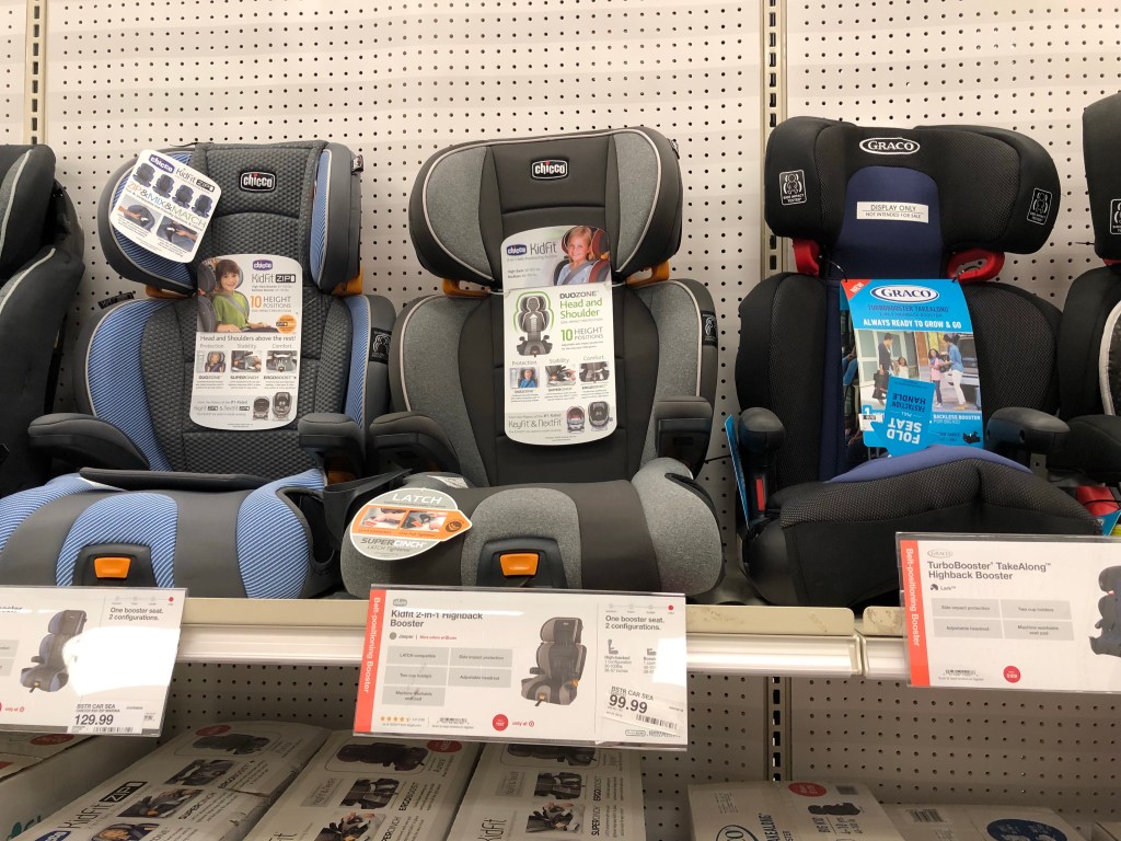 car seats on display at Target