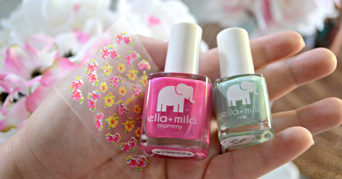 ella mila nail products deal - nail polish closeup plus nail stickers sheet in someone's hand