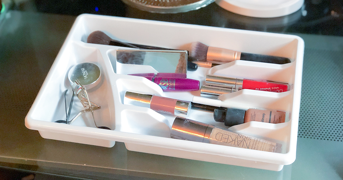 makeup storage hacks using a kitchen utensil holder hip2save