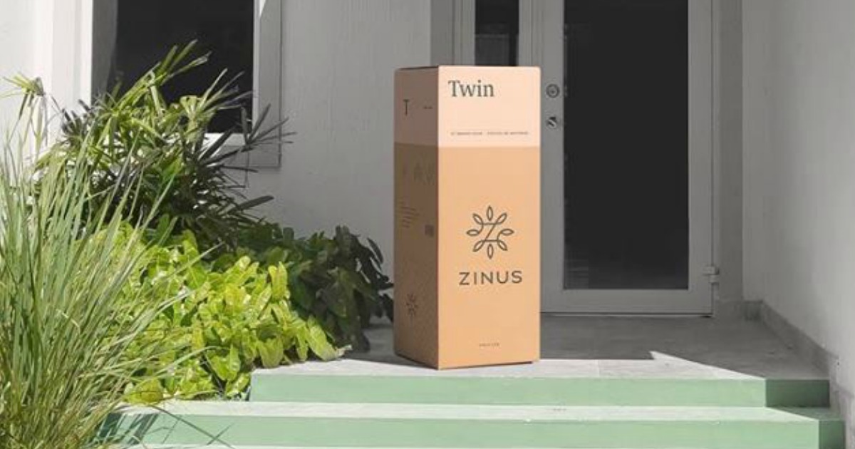 zinus box on front porch