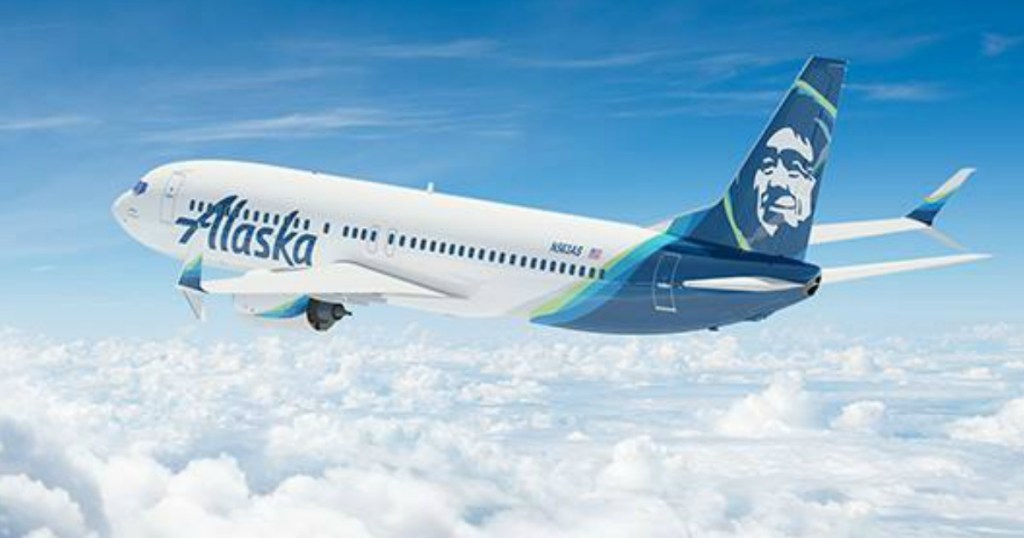 Alaska Airlines airplane flying in the sky