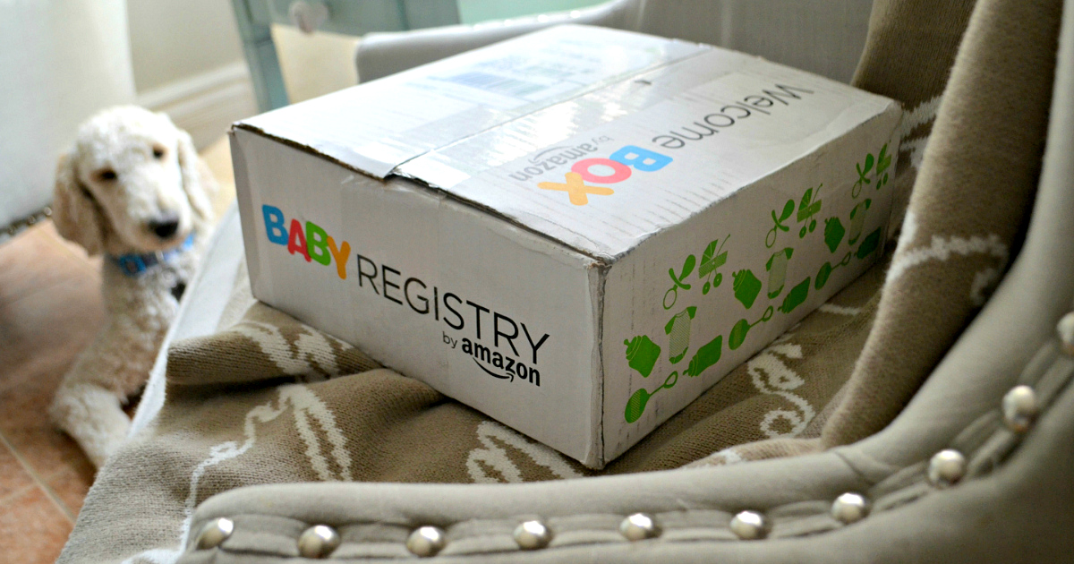 Free Amazon baby box – closeup of closed registry box