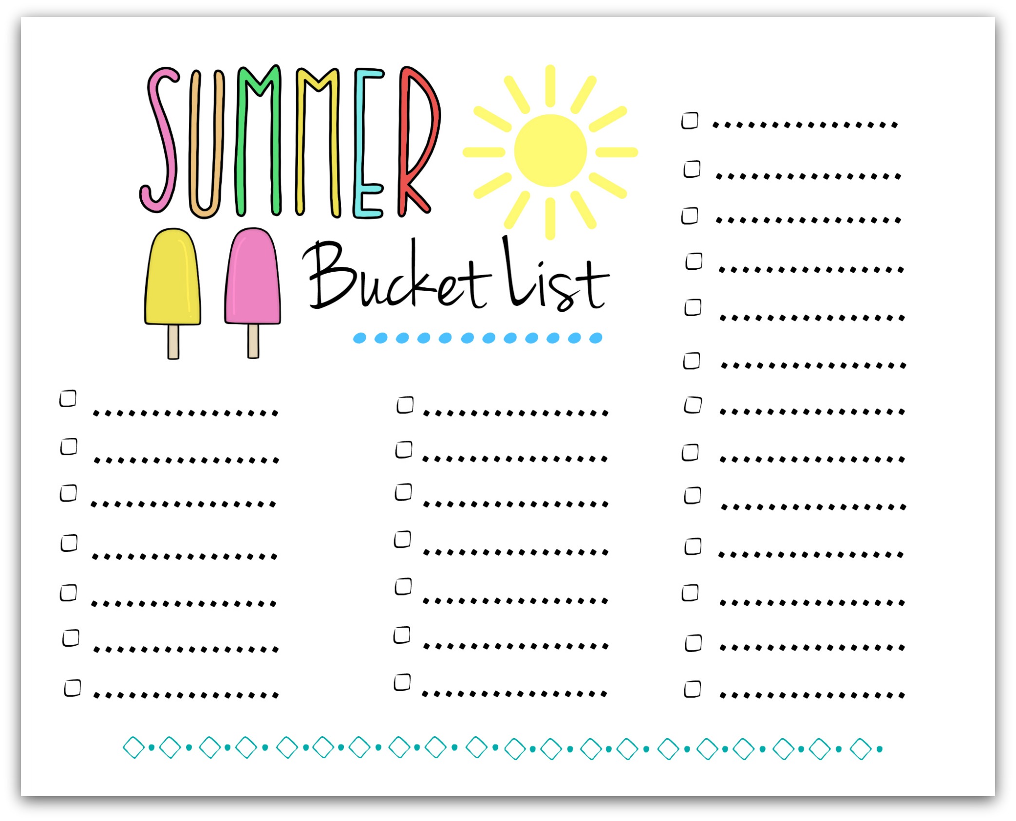 free printable summer bucket list – left blank for your ideas