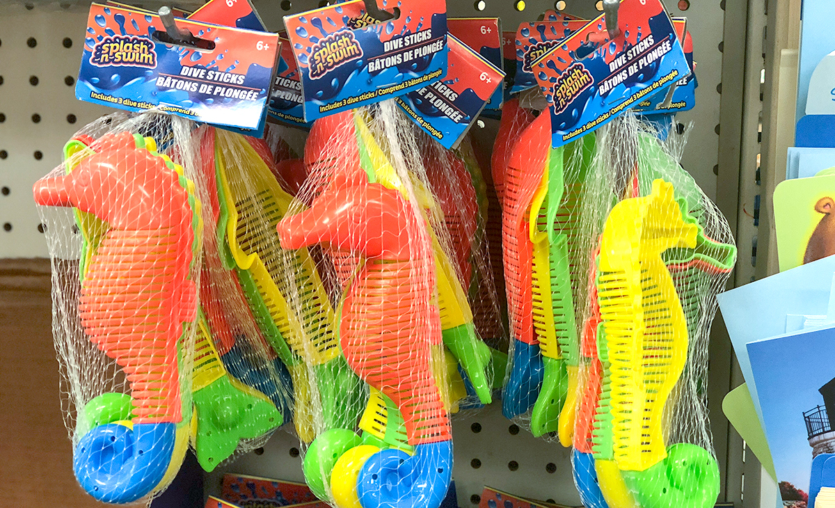 dollar tree pool supplies and fun hacks — seahorse shaped diving sticks