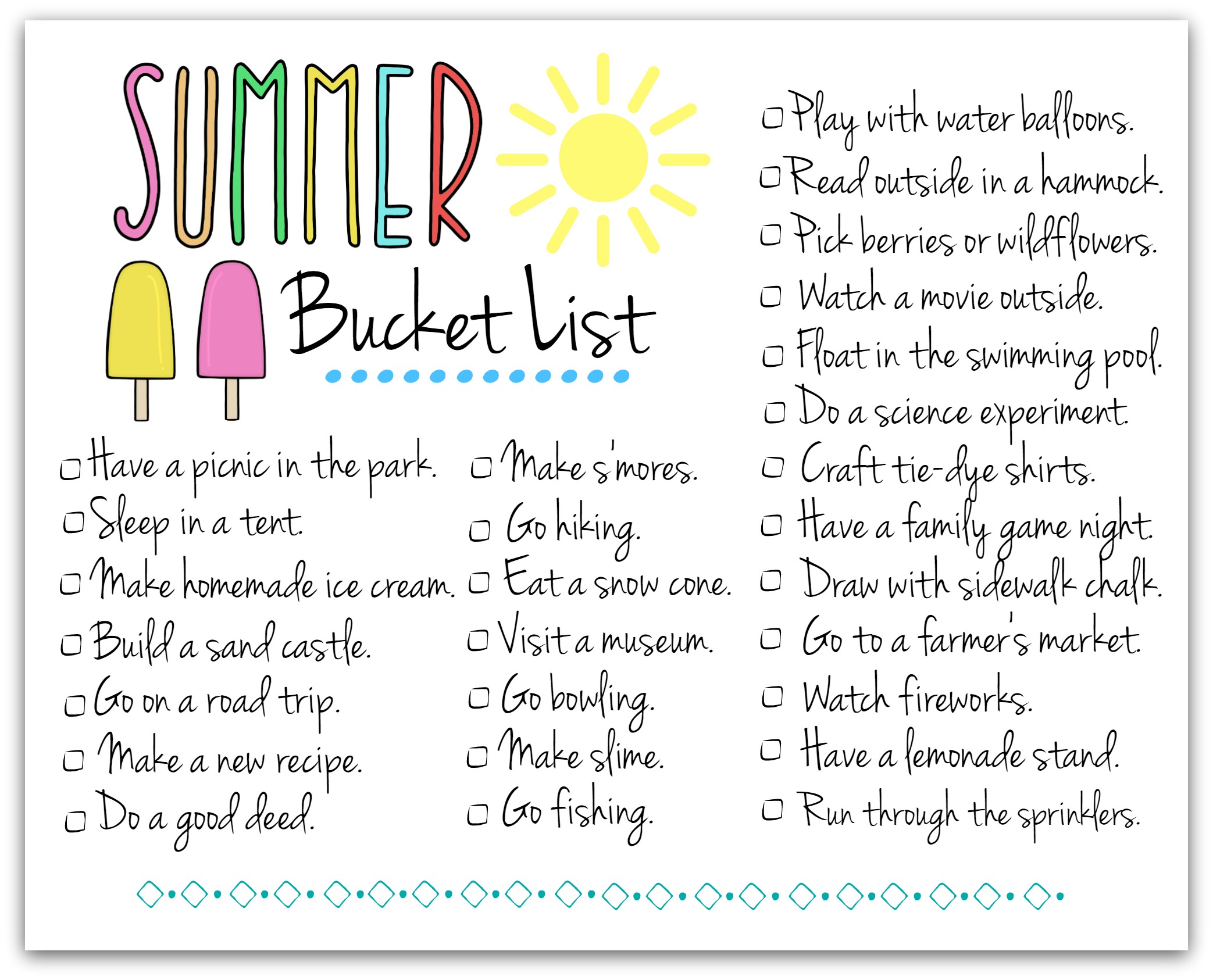 free printable summer bucket list – filled out with our ideas