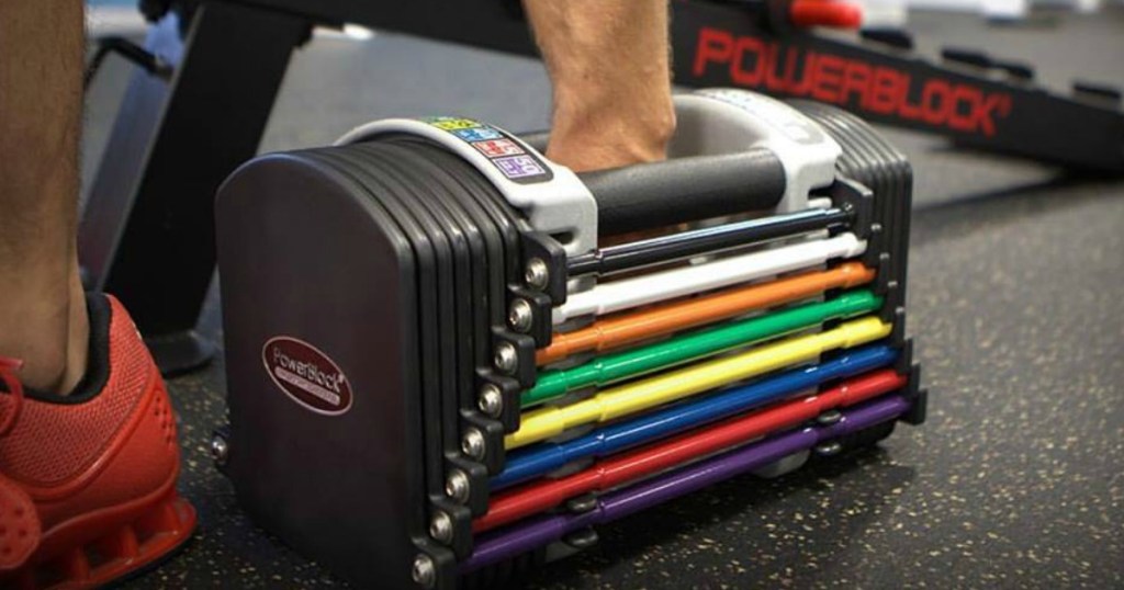 PowerBlock Personal Trainer Dumbbell Set in a gym on the floor