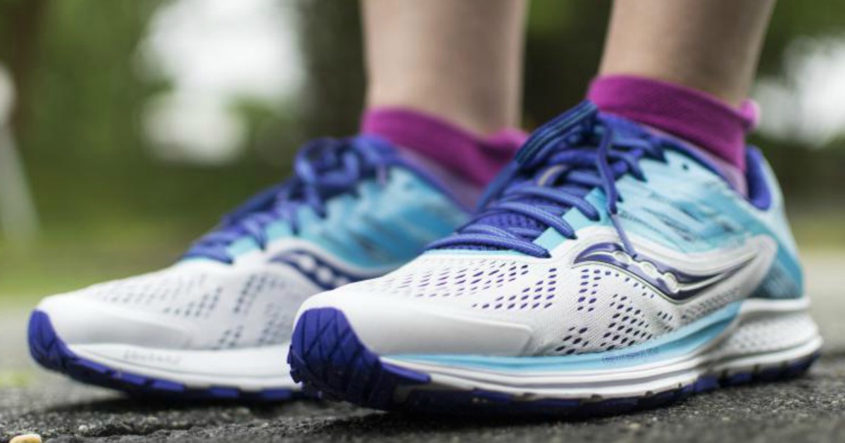 Saucony shoes in purple and blue