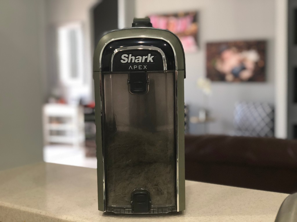 Shark APEX DuoClean vacuum review – visual of the tank filled with dust