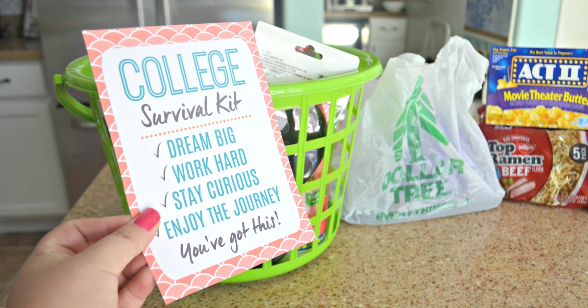 Dollar Tree DIY College Survival Kit - printable and basket