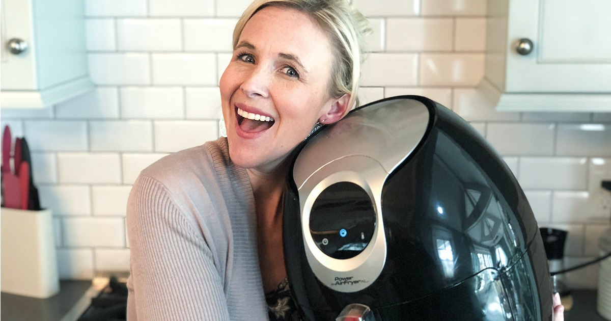 hip2save 10th birthday celebration — collin hugging an air fryer