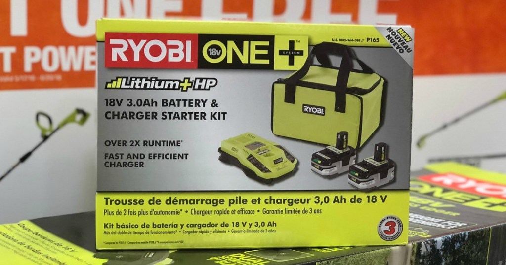 Ryobi Battery and Charger Starter Pack in package at store