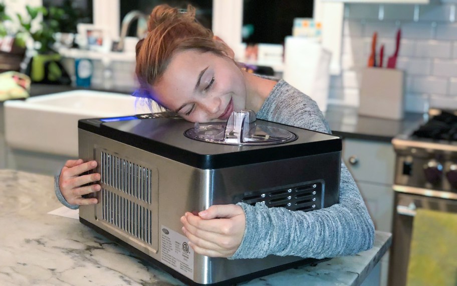 girl hugging a Whynter machine, one of collin's favorite things