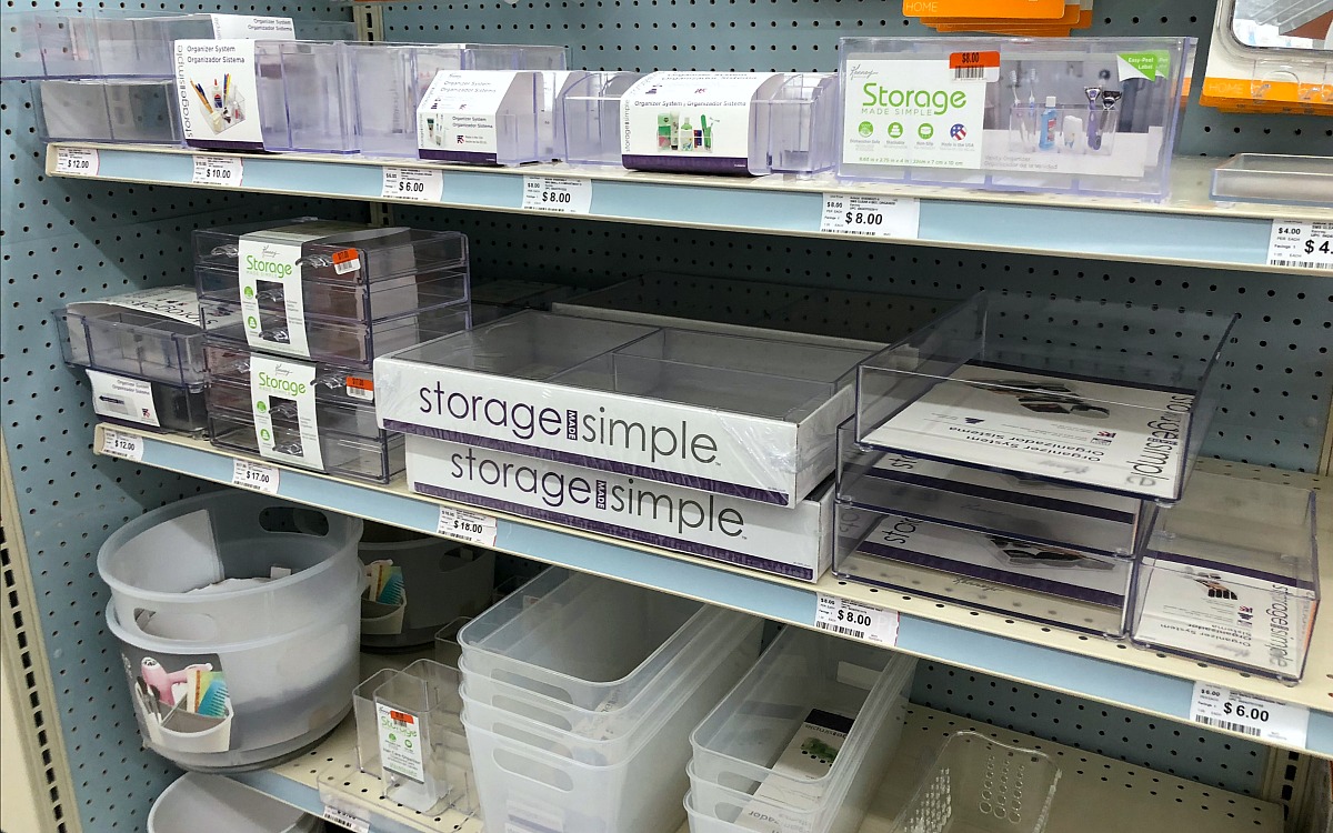 back-to-school college dorm shopping with big lots — acrylic and frosted plastic organizing bins and trays