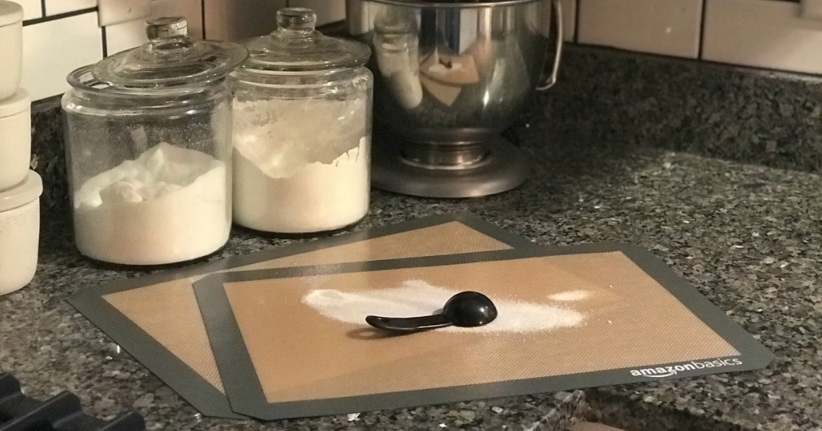 Amazon Basics Baking Mat with measuring spoon and salt