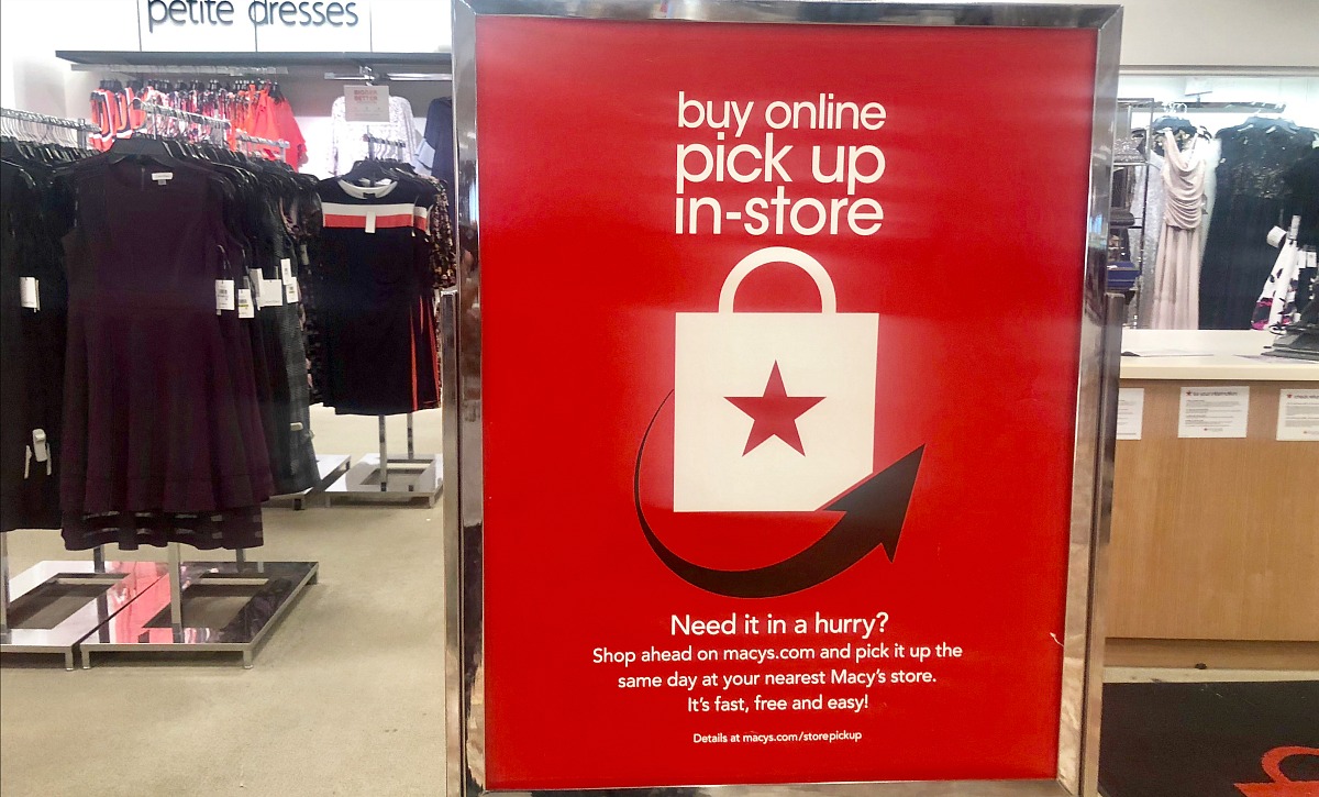 macy's shopping tips to save you money — buy online pick up in store signage