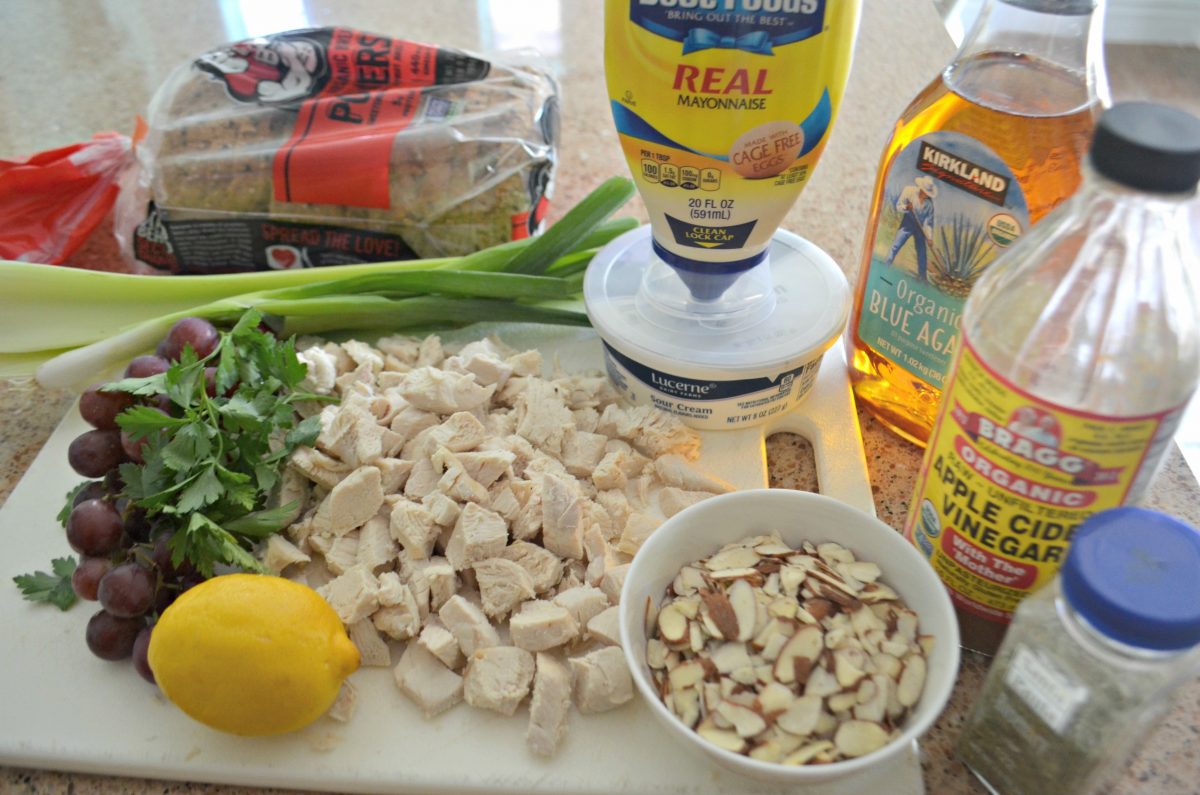 Napa Almond Chicken Salad ingredients laid out on the counter