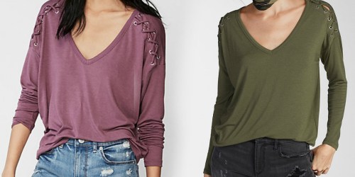 Express.com: Women’s Lace Up Shoulder Tee Only $11.99 (Regularly $40) & More