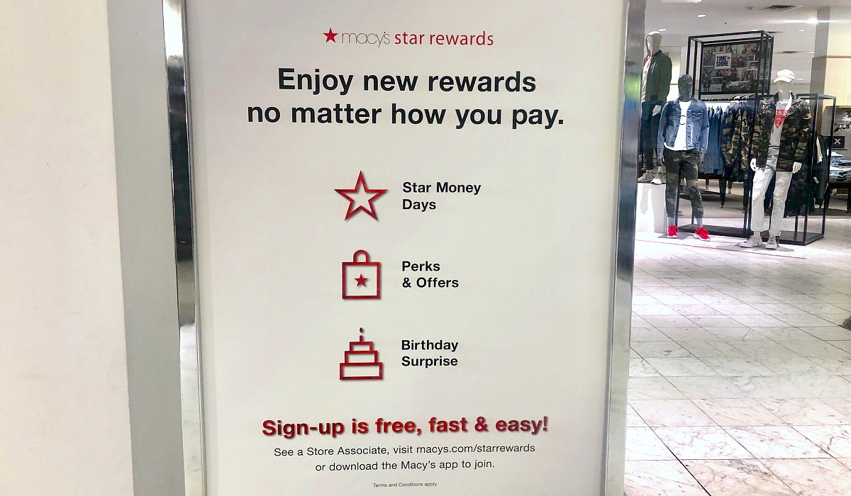 macy's shopping tips to save you money — star rewards signage