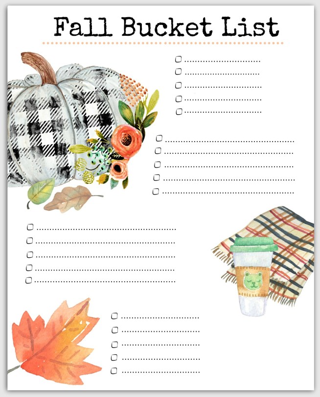 Our blank version of our Free Printable Fall Bucket List ready for ideas