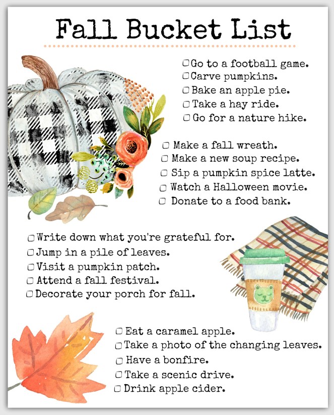 What our Free Printable Fall Bucket List looks like