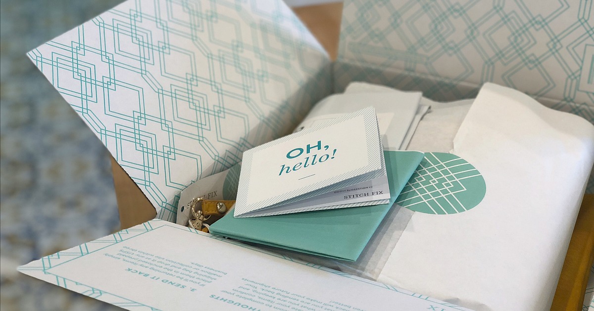 stitch fix box opened with welcome information packet - wardrobe review