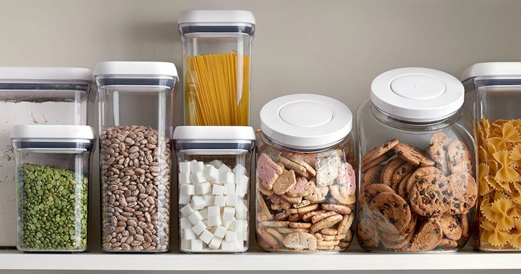 storage containers on a shelf