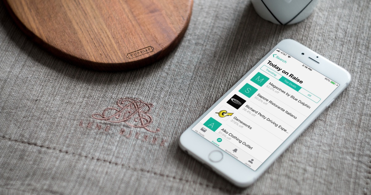 Tips to save money with raise.com gift cards – phone app showing the hottest deals for Raise cards