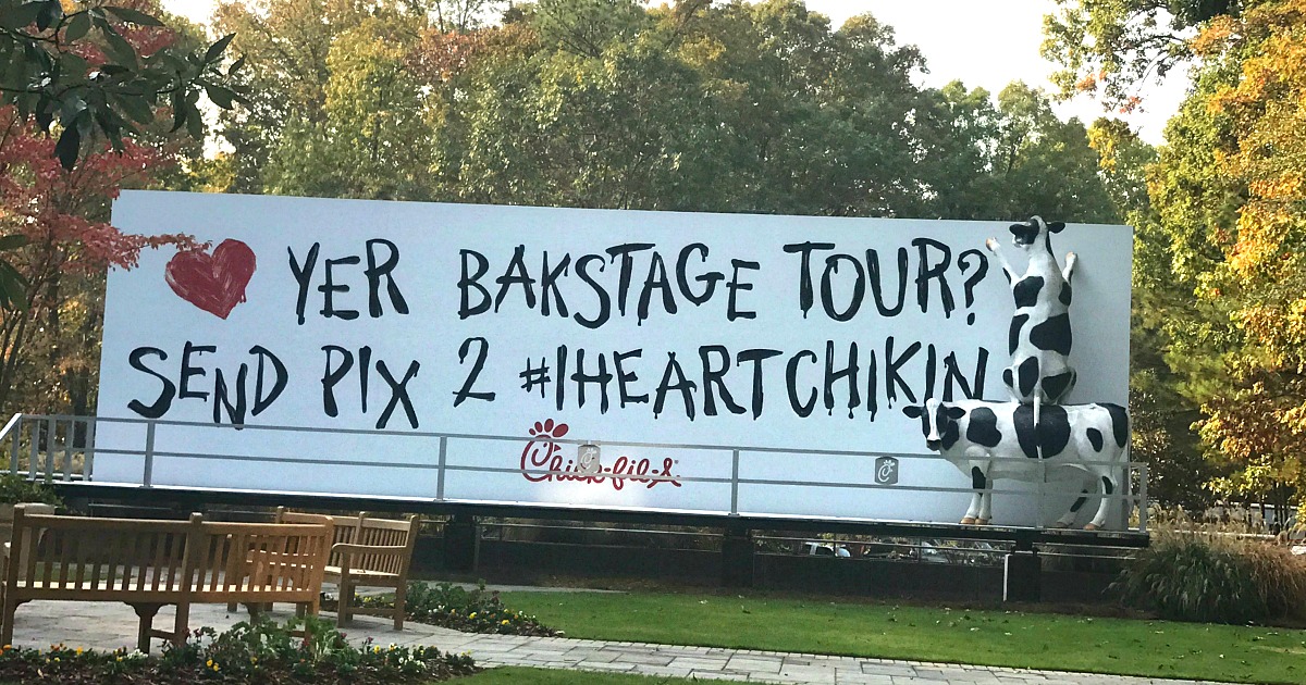 chick-fil-a is one of the best fast food chains out there – billboard with text to send pictures of guest tours