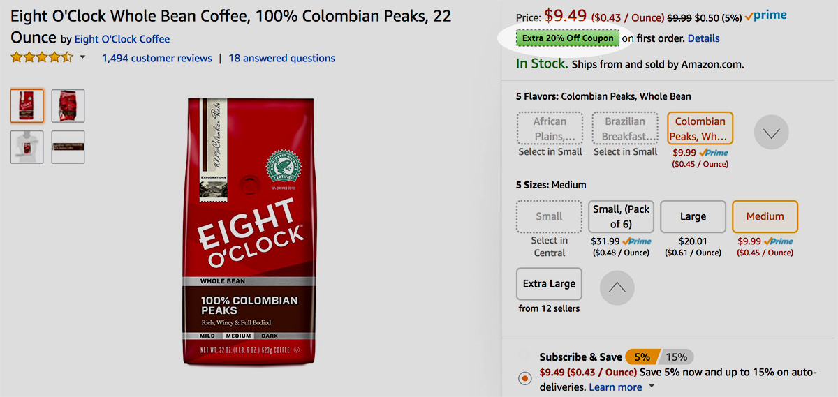 amazon subscribe and save for convenience and savings — clippable coupon for coffee with subscribe and save discount
