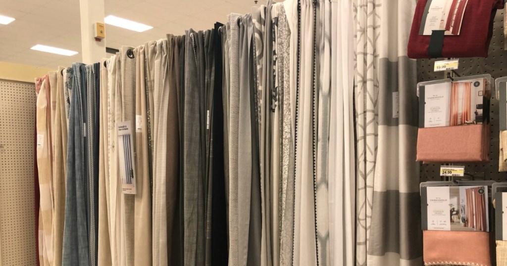 curtains on display in store