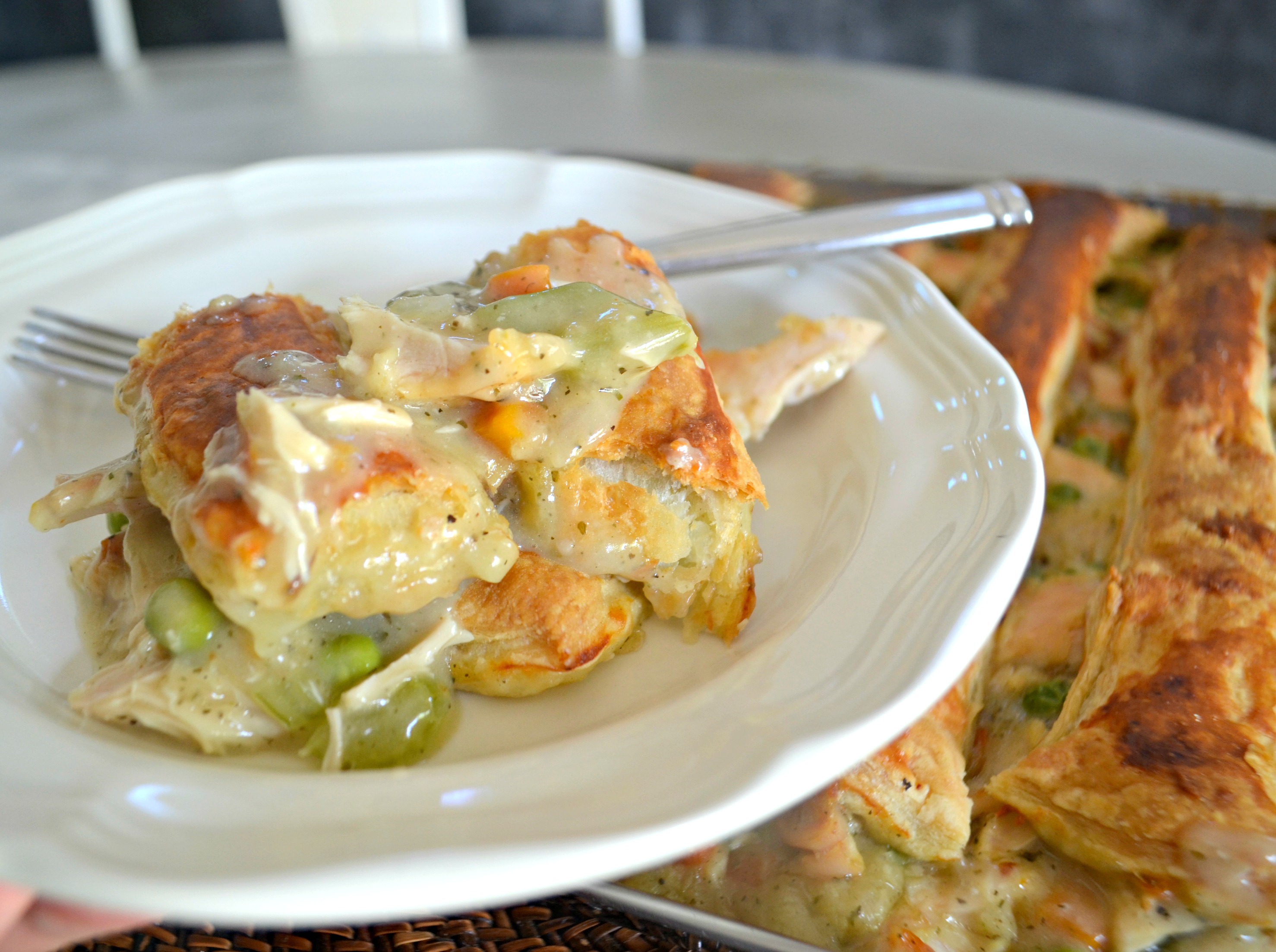 Sheet Pan Chicken Pot Pie - served on a plate and ready to eat