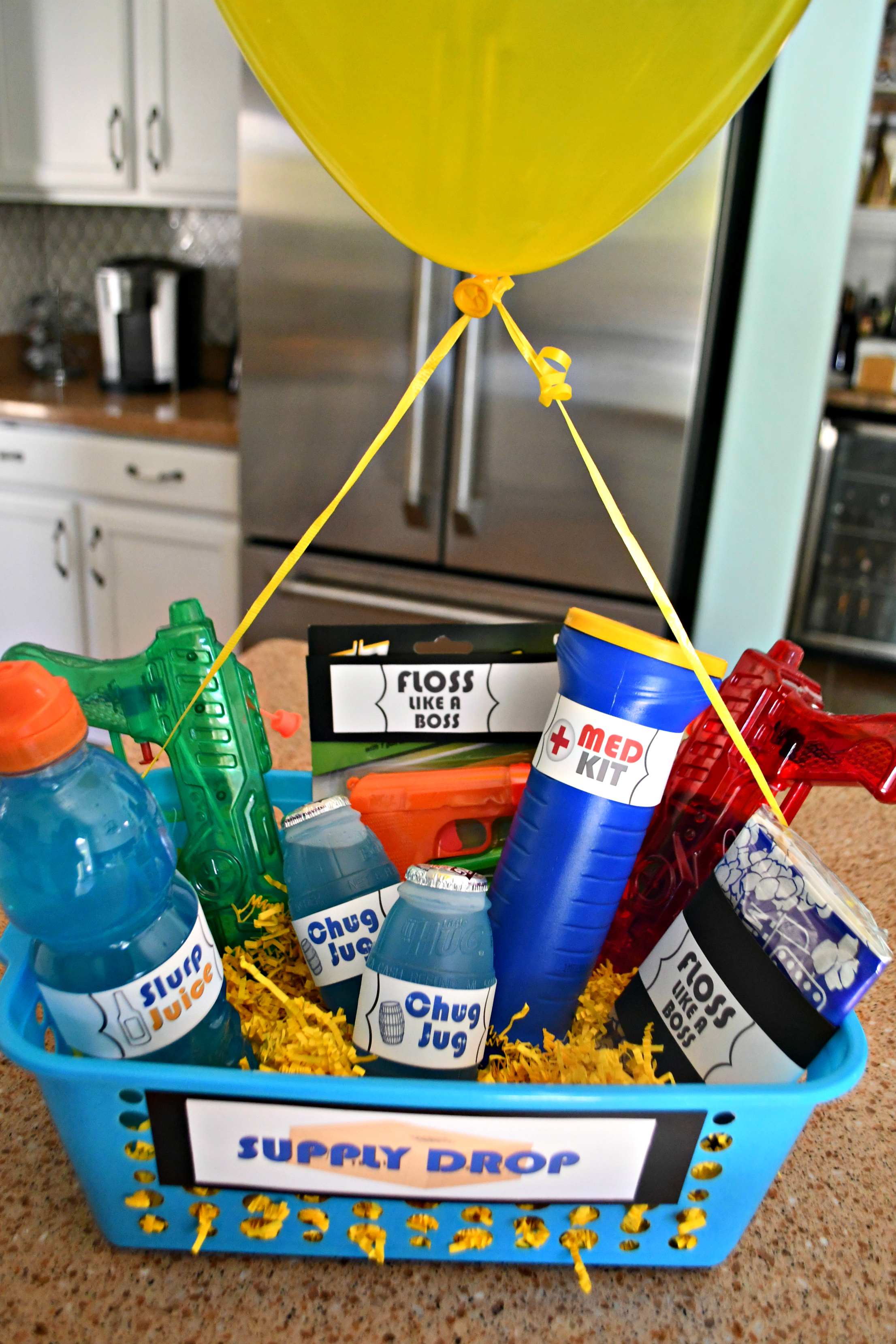DIY Dollar Tree Fortnite Gift Basket (in the basket with a balloon)