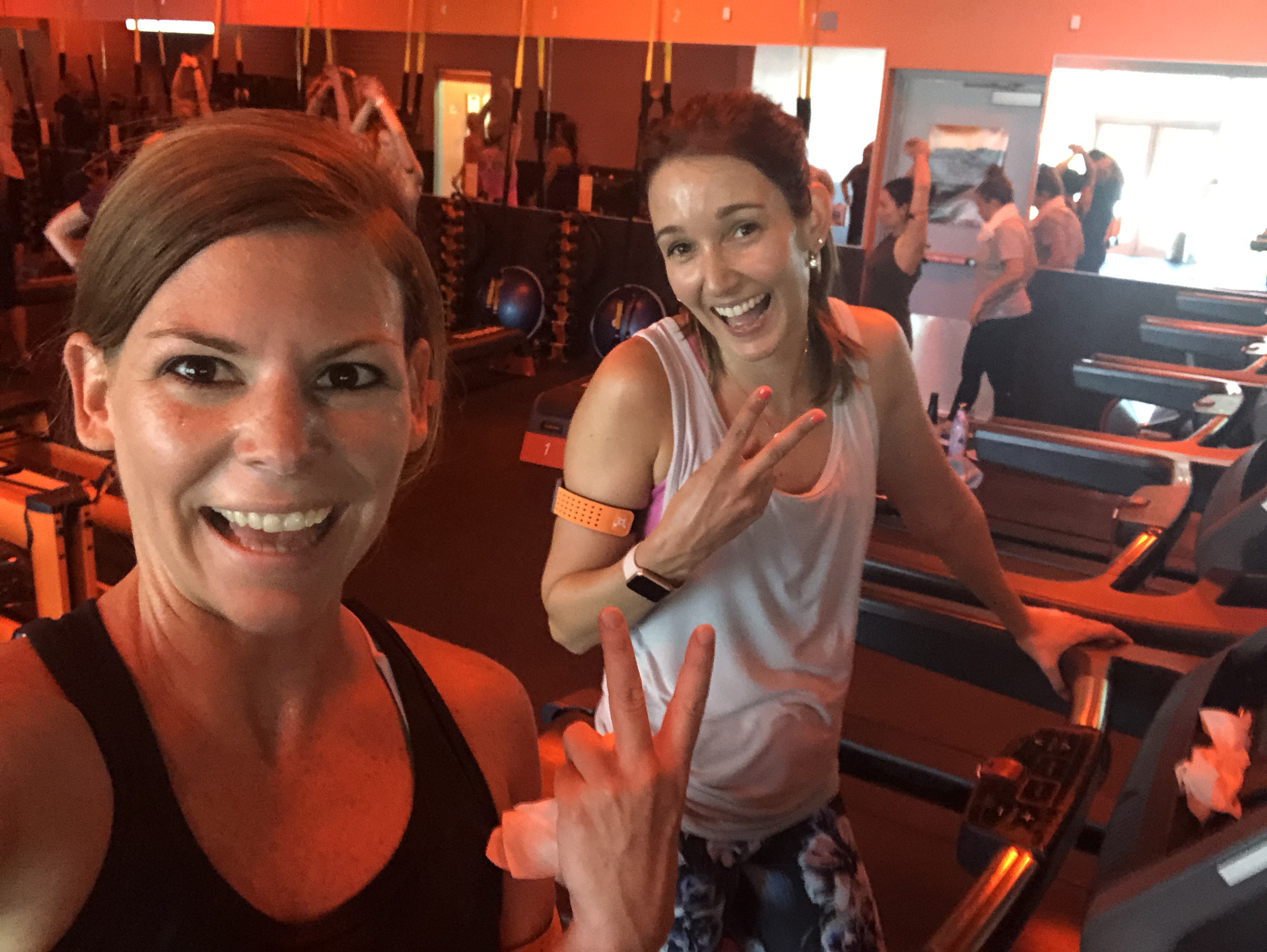 Erica and a friend at Orangetheory fitness