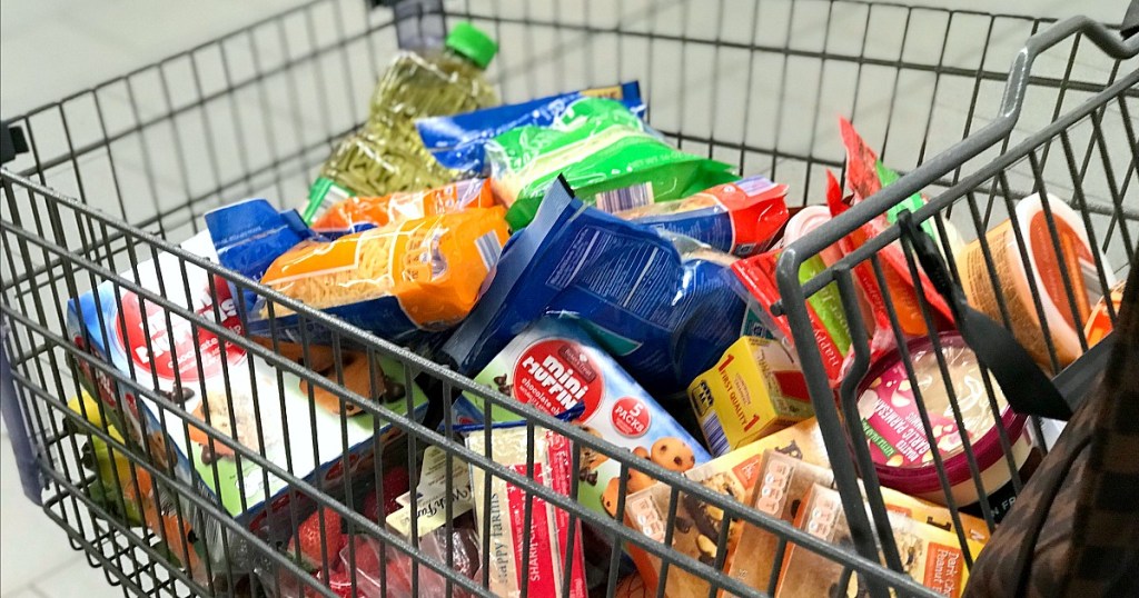 full grocery cart at aldi