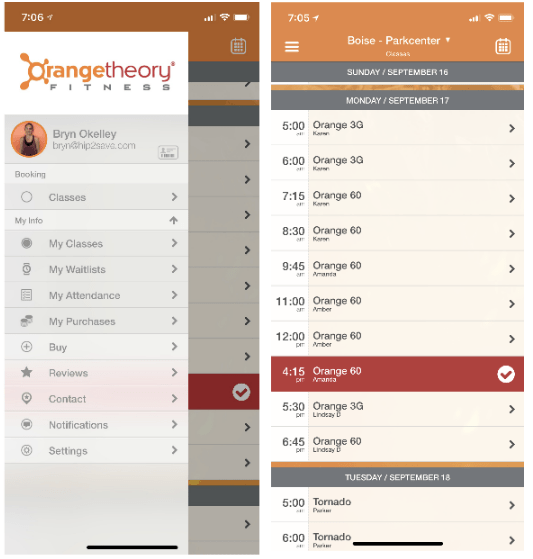 orangetheory fitness review – App on Bryn's phone