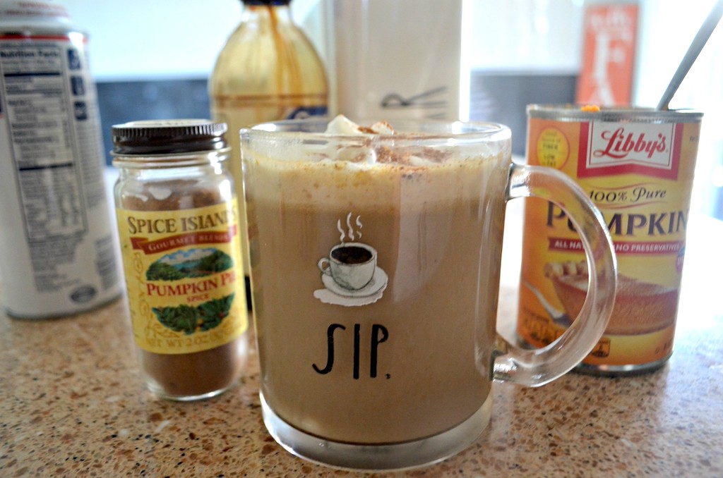 pumpkin spice latte on counter 