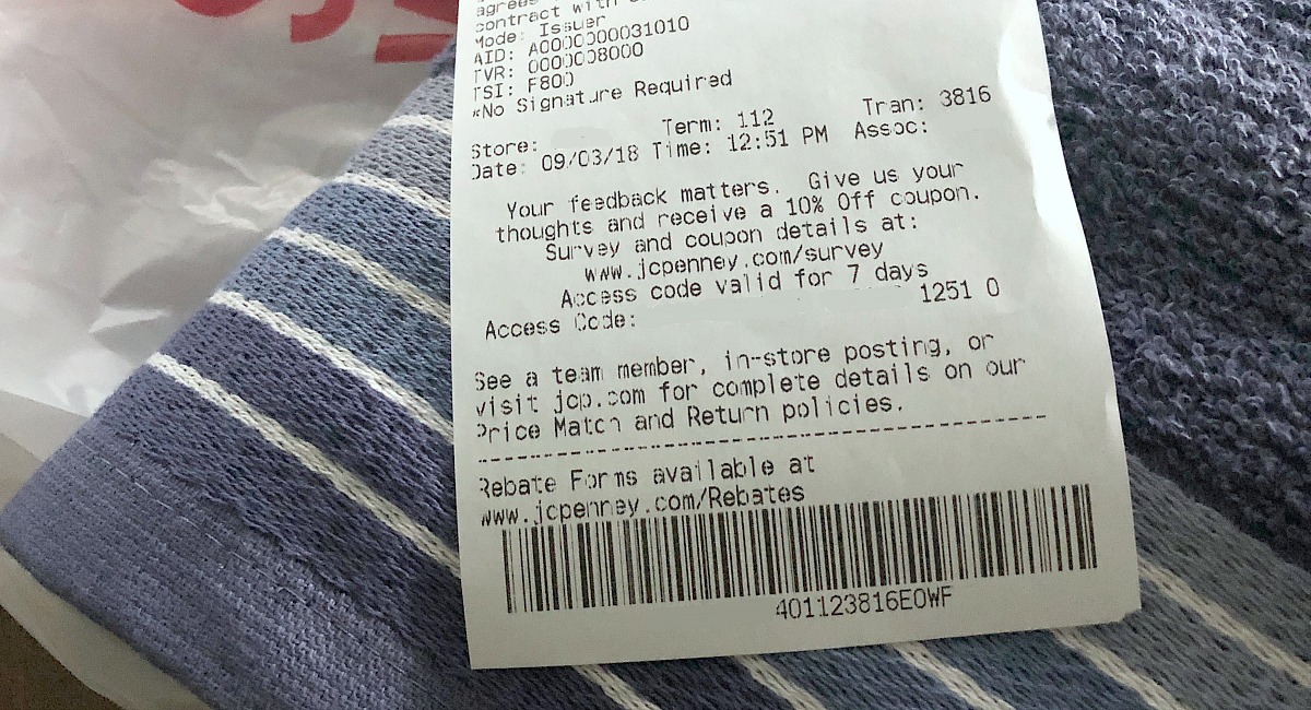 The best ways to shop and save with these jcpenney shopping tips — shopping receipt with 10% off discount at bottom