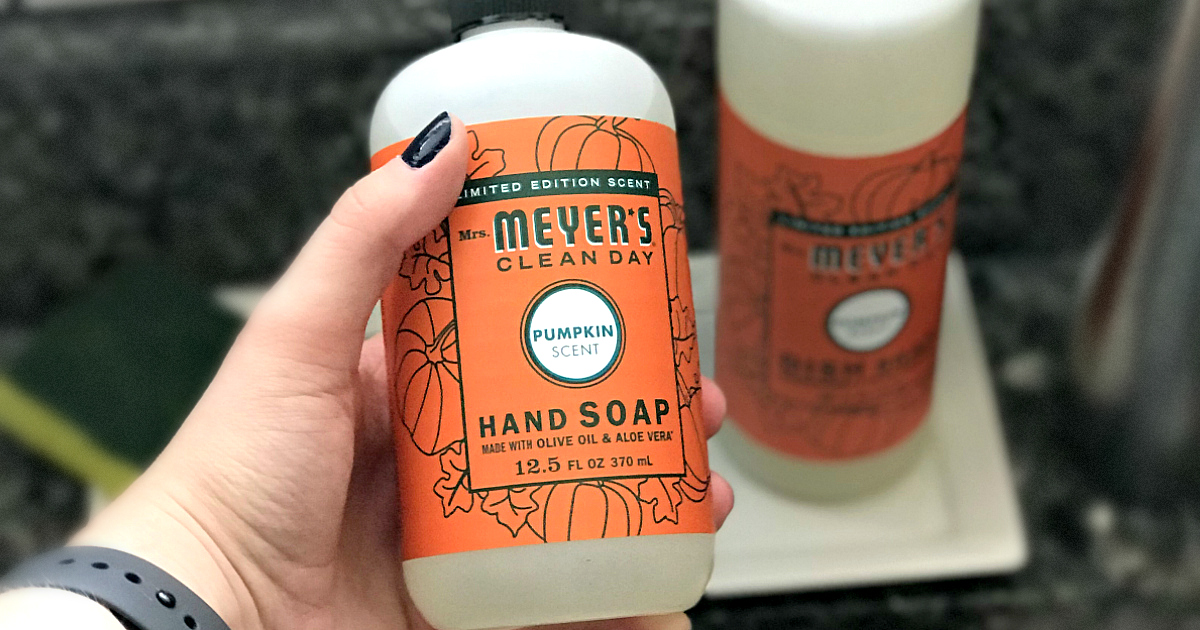 Fall Cleaning Deal: Mrs. Meyer's fall seasonal scents like these pumpkin scented hand soaps are available at The Grove!