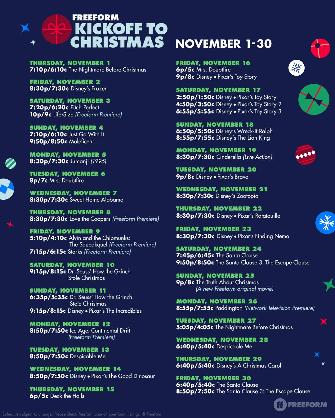 Freeform 2018 Kickoff to Christmas movies &ndash; Christmas movie Schedule
