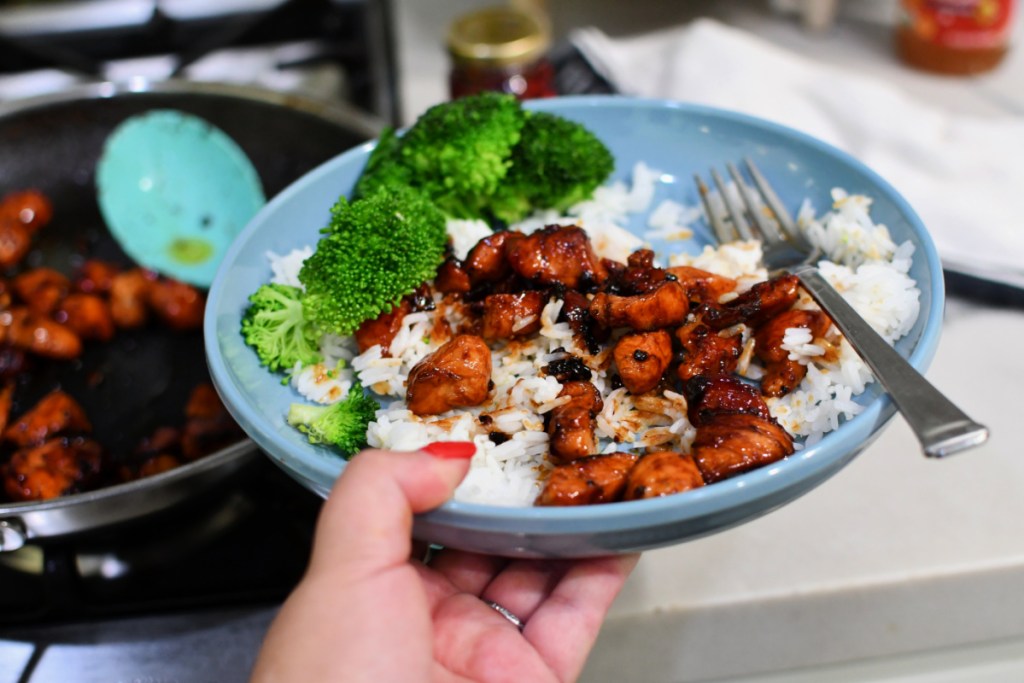 plate of honey garlic chicken