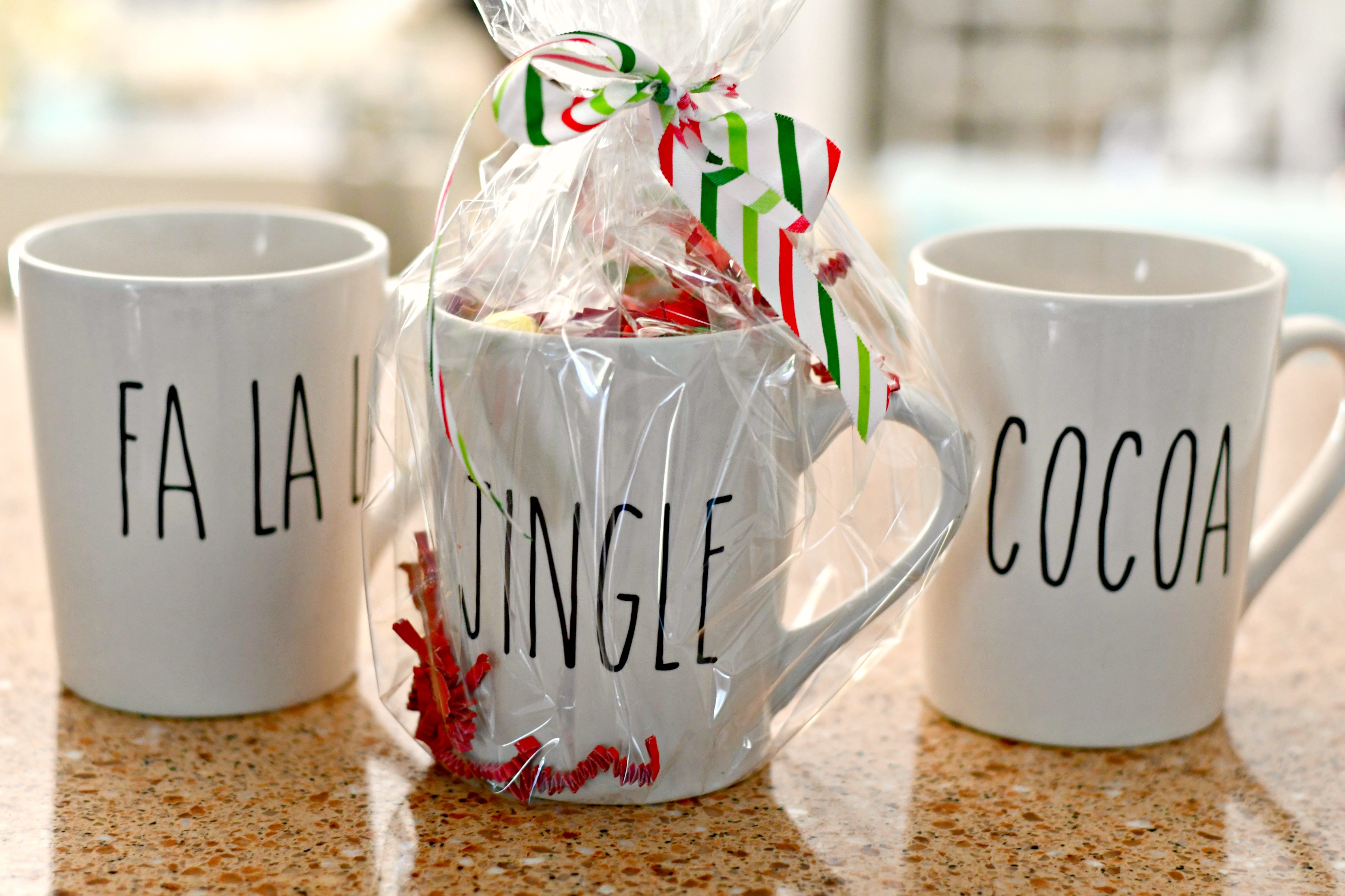 cellophane packaging filled mugs as gifts