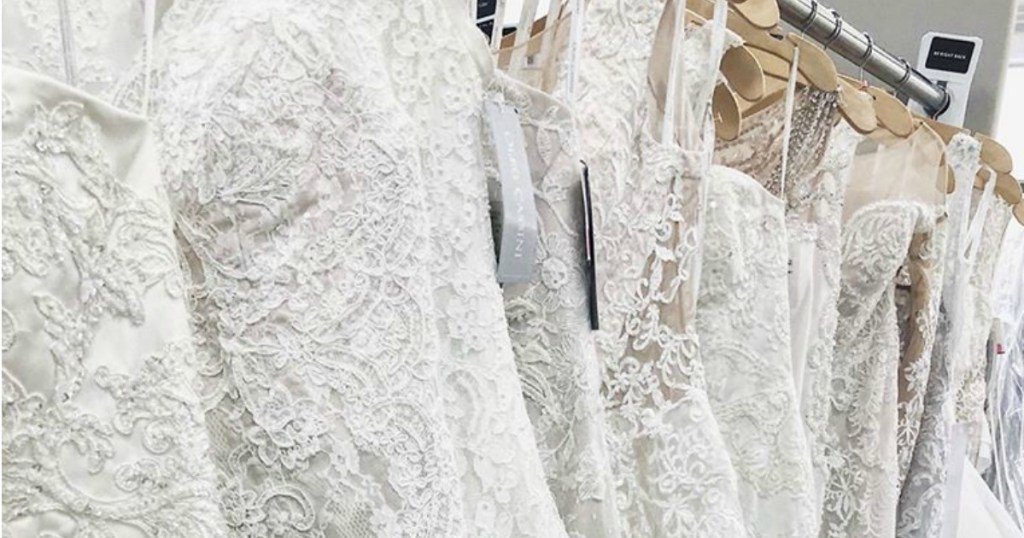 David's Bridal Wedding Dresses on rack