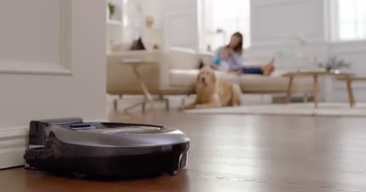 robot vacuum docked on the floor