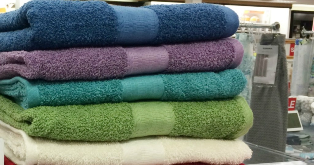 large stack of the big one bath towels
