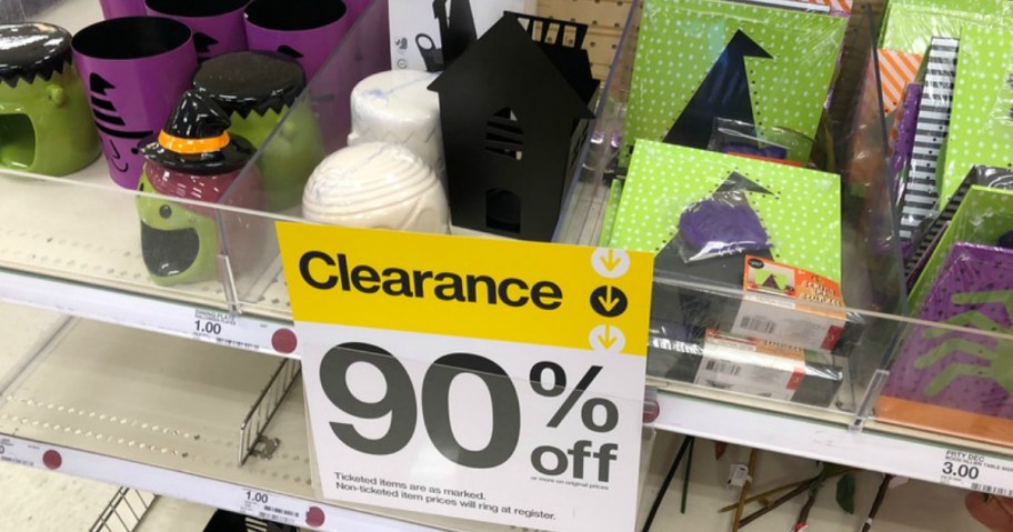 dollar spot halloween clearance sign with 90% Off