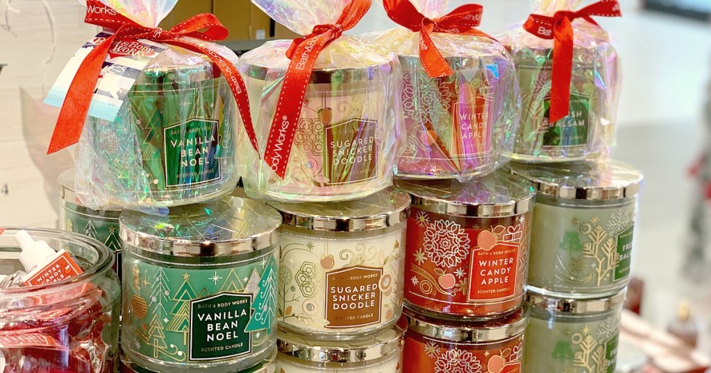 bath and body works candles wrapped with ribbon 