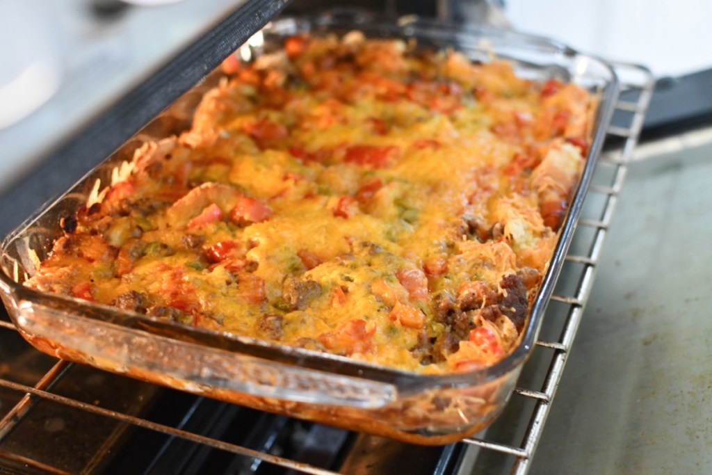 breakfast casserole in the oven