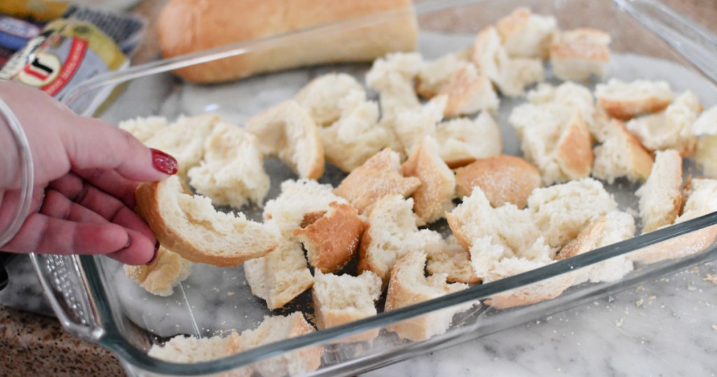 french bread in a casserole dish